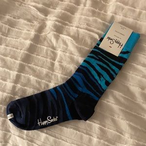 Happy Socks Blue Zebra Print Men 8-12 Womens 10-13